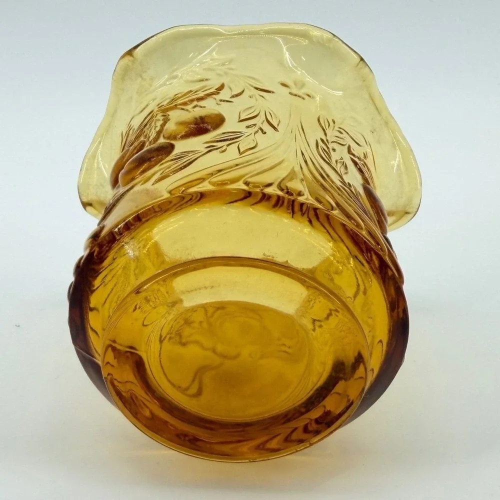 Amber Glass‎ Hobnail Bud Vase Ruffled Edge Embossed Floral